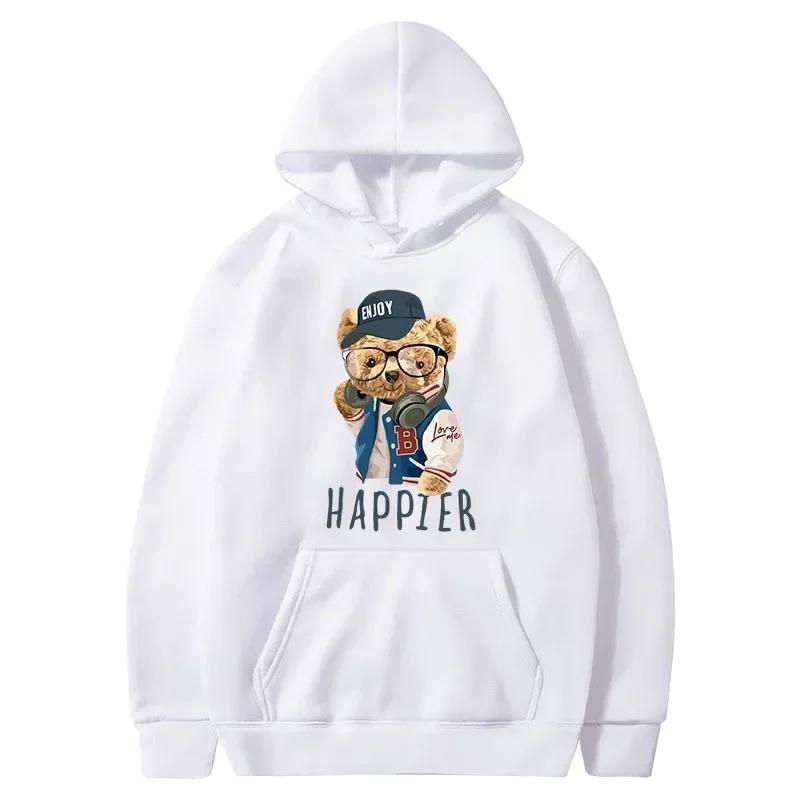 Popular Teddy Bear Print Hooded Casual Sweat Wome Fashion Lovers Multi-color Autumn and Winter Long-sleeved Sweatshirt S-3XL