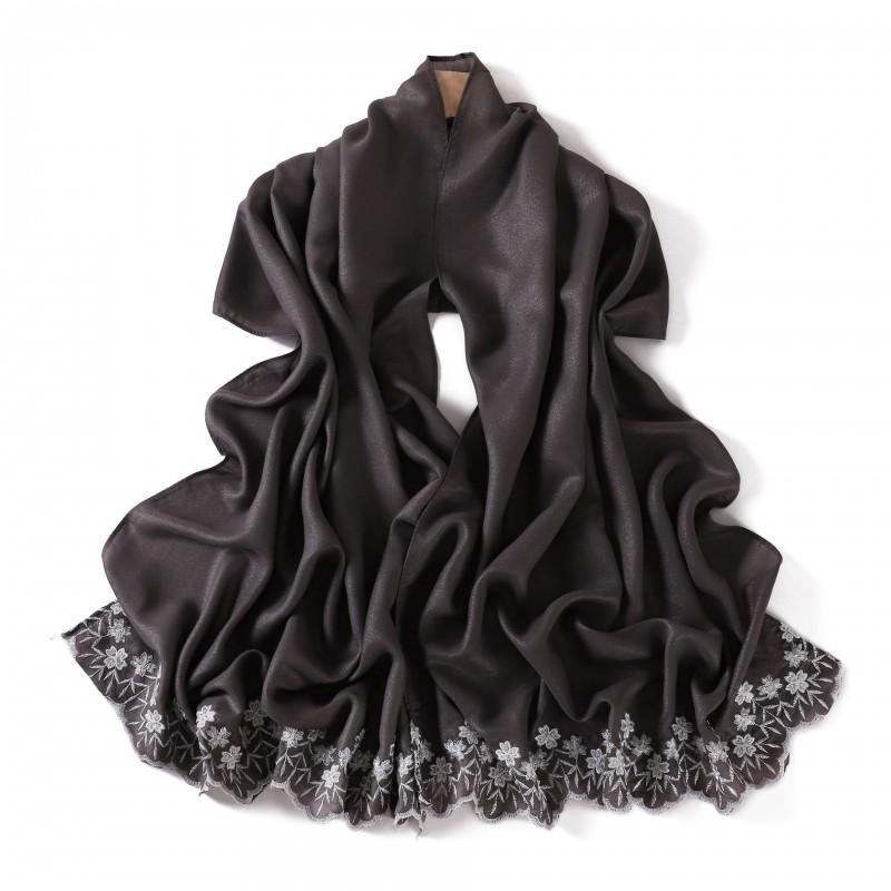 Floral Embroidered Solid Color Scarf Shawl Wrap Lightweight UV Protection Accessory Women