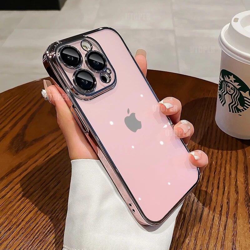 Роскошный прозрачный чехол для телефона с покрытием для IPhone 15 14 11 12 13 14 Pro Max Mini XS X 15 Plus, силиконовая мягкая пленка для объектива из ТПУ, защитная крышка