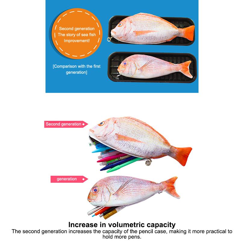 Милый пенал с имитацией рыбы, кавайный мультяшный пенал на молнии, большая вместительная портативная сумка для хранения, держатель для канцелярских принадлежностей, сумки для ручек