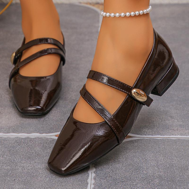 New Low-heeled, Shallow-toe Single Shoes with A Unique, Slender Strap and Elegant Square-toed Women's Shoes