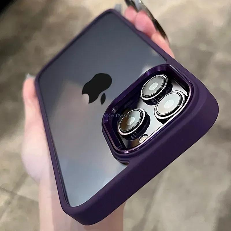 Fashion Metal Frame Case For iPhone 15 14 13 12 11 Pro Max Plus Transparent Acrylic Soft Shockproof Bumper Cover