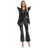 Metallic Shiny Bell Bottom Jumpsuit for Women S-3XL: Disco Style Romper with High Waist & Long Sleeves, Halloween Costume