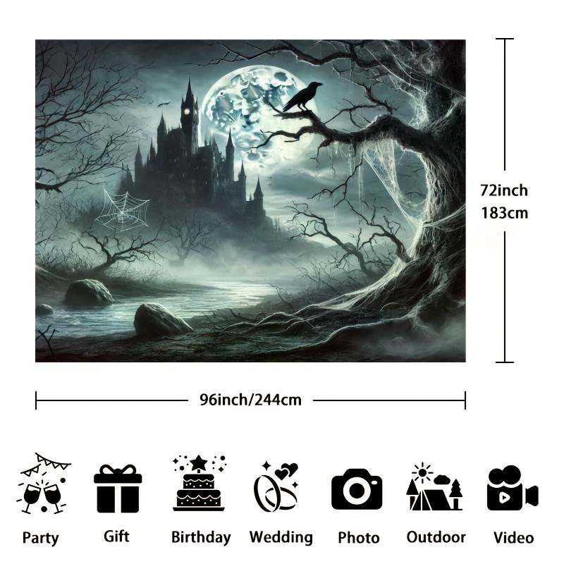 Ткань для фона на Хэллоуин «Замок призраков» с темным лесом и полной луной - Идеально подходит для фотосъемки призраков и украшения мероприятий