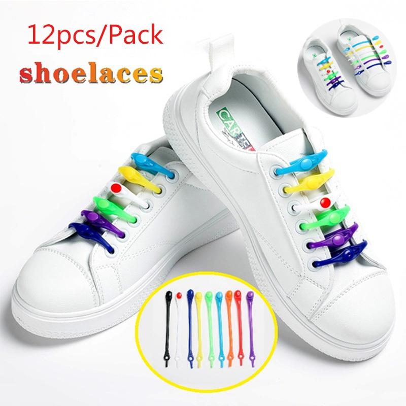 12pcs/Pack Lazy Silicone Shoelaces Round Elastic Shoe Laces Special No Tie Rubber For Sneakers Fit Strap It Is More Convenient To Save Your Time Seed