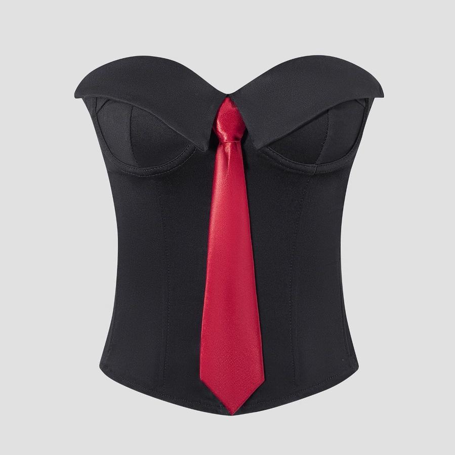 Cross-Border Hot Girl Solid Color Fishbone Tie Sling Bandeau