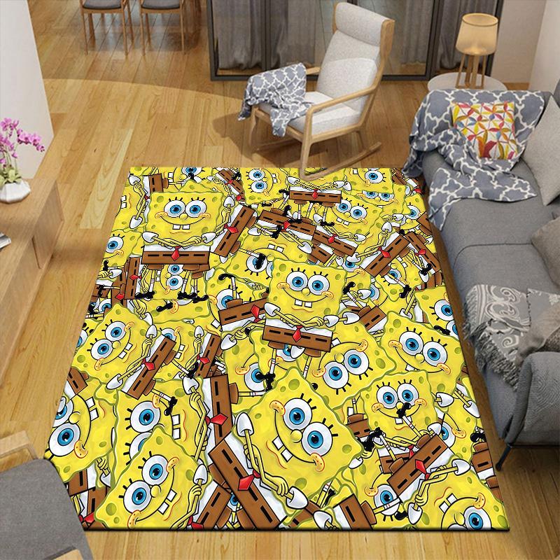 SpongeBob SquarePants Flannel Pattern Square Carpet,Area Rug,Carpet Rug for Living Room Bedroom Sofa Playroom Decor,Non-slip Floor Mat