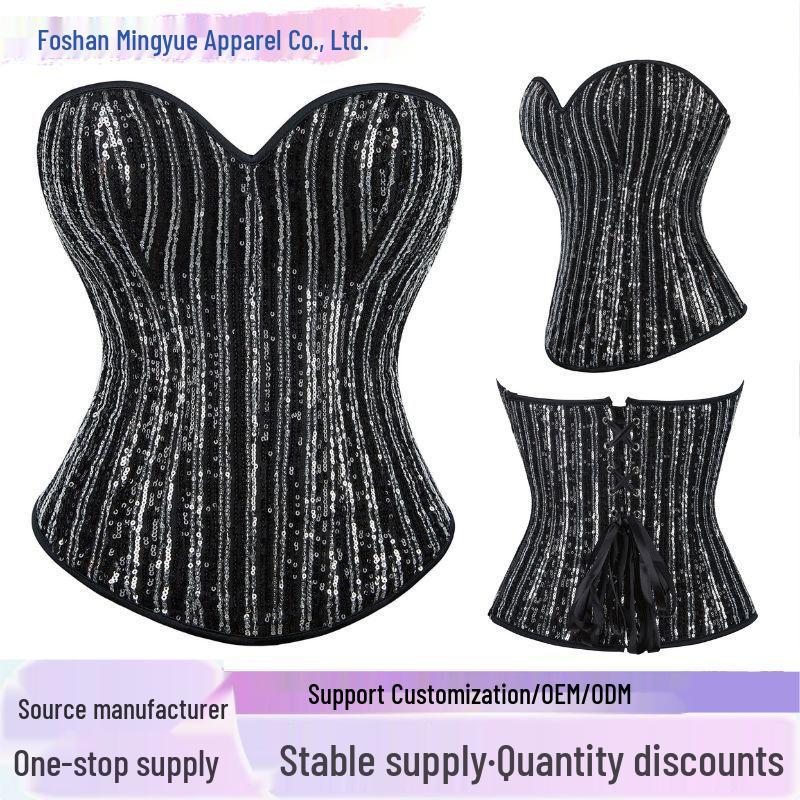 Черный серебристый топ-корсет bodycon без бретелек с пайетками и поддержкой для груди для женщин
