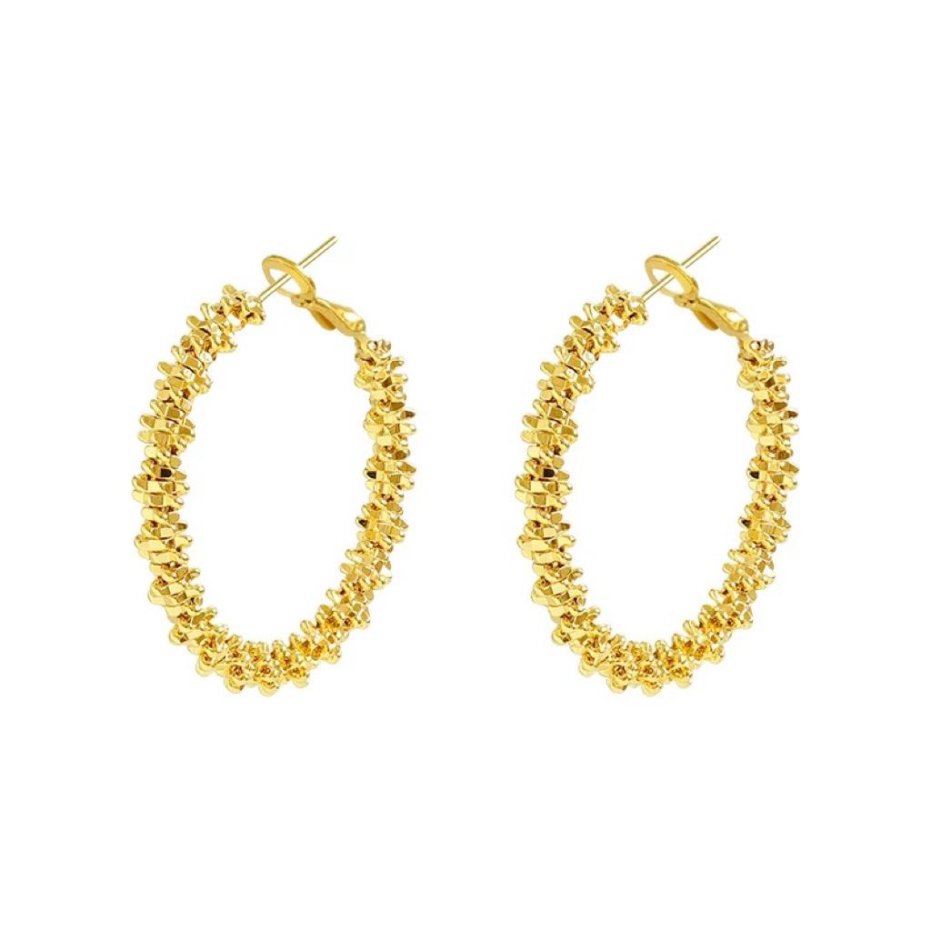 Модные шикарные серьги-кольца из золота 24K AU999 для женщин - Минималистичный дизайн, Неправильное фрагментированное кольцо