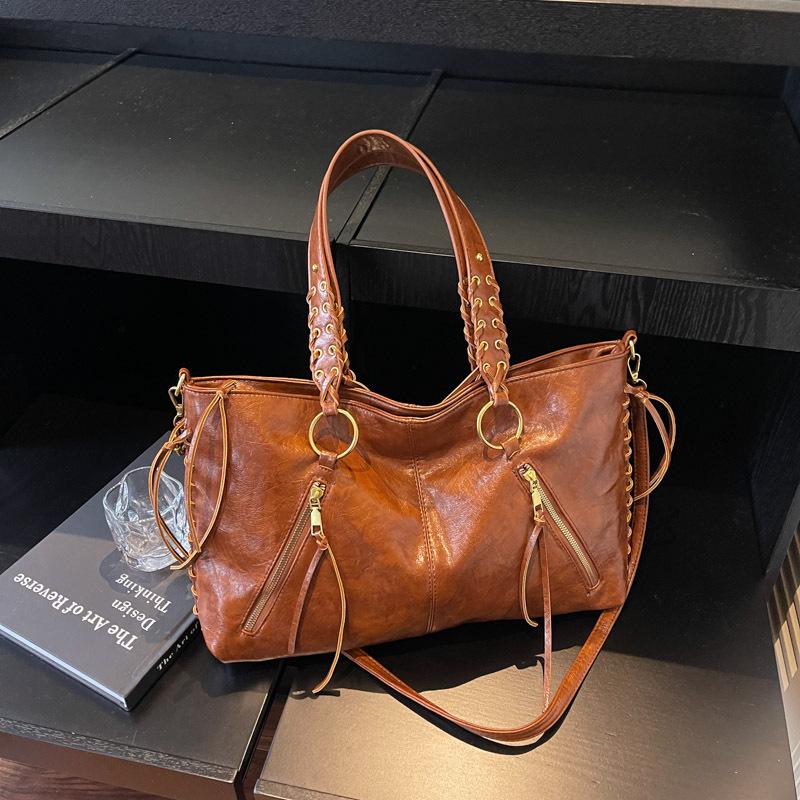 Women's Retro Large-Capacity Shoulder Tote - European & American Style Versatile Handbag with Drawstring