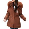 Women's Fashionable Skinny Plush Collar Zipper Hooded Winter Warm Cotton Coat  Down Jacket