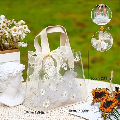 1 шт. ПВХ подарочная корзина с ромашками и лиственным декором, милый праздничный пакет для подарков на Рождество, Хэллоуин, День благодарения