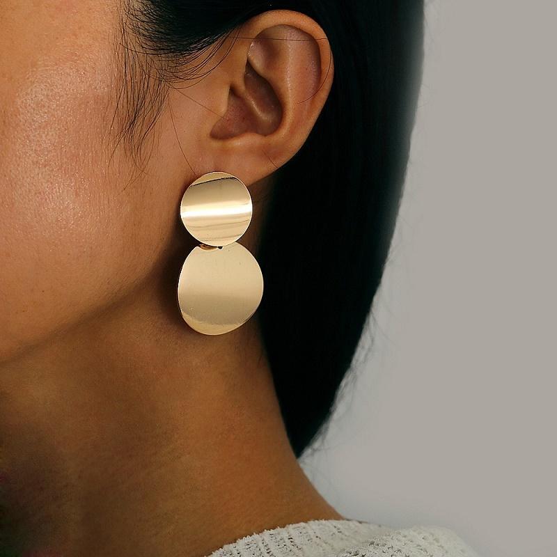 Fashion Gold Color Circular Pendant Earrings For Women Exaggerated Metal Long Tassel Round Geometric Earrings Zircon Gifts
