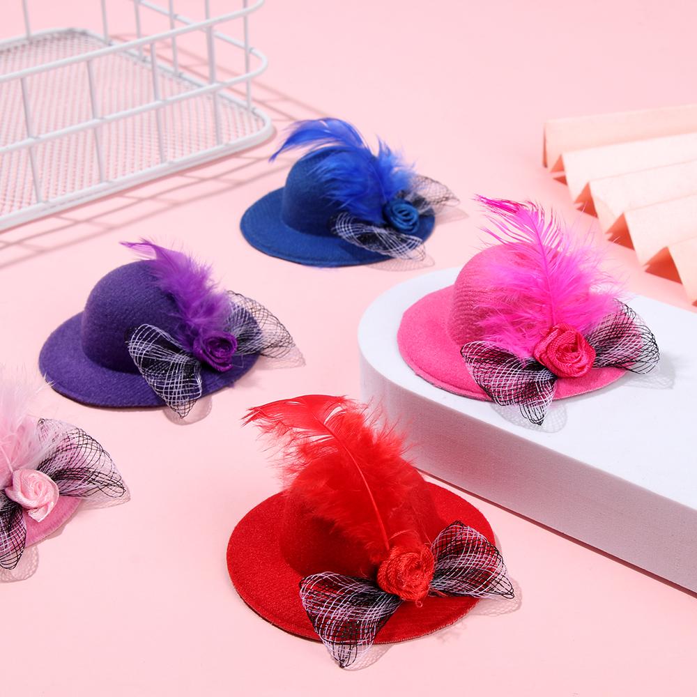 Stylish Show Costum Elastic Strap Rooster Cap for Hens Feather Top Hat Chicken Hats Pets Supplies