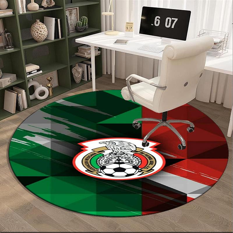 1PC round rug Mexico Football Team Emblem Printed Round Area Rug ,Rug For Home Office, Round Chair Rug, Decorative Carpet Fan gifts Christmas gift