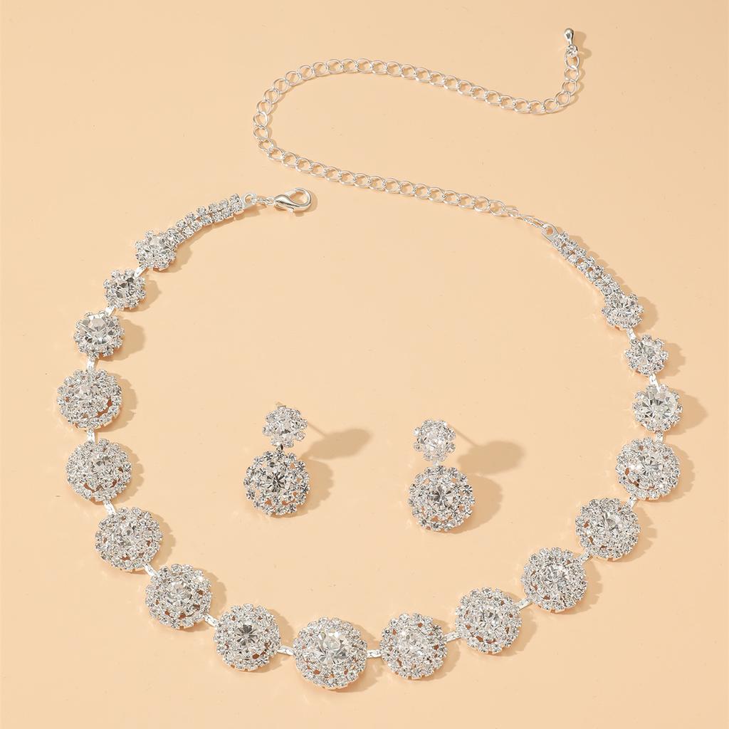 Premium Luxury Super Flash Diamond Necklace Earrings Set, Bridal Earrings, Wedding Dress Accessories