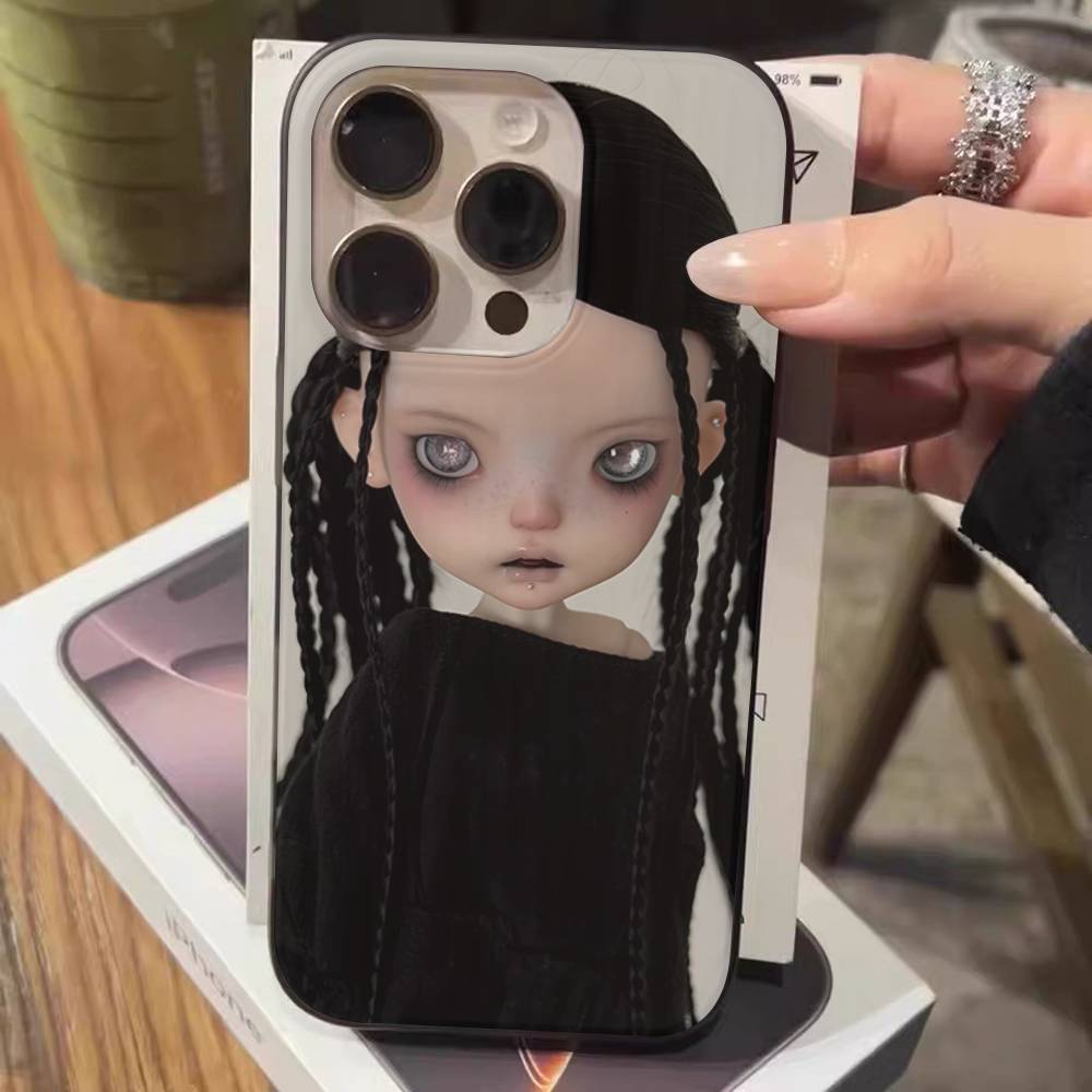 Темная милая кукла Арт для IPhone 16 15 14 13 12 11 17 Pro Max Plus Волна Гофрированный чехол для телефона Защитный от падения