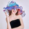 Elegant Flower Organza Derby Hat Solid Color Wide Brim Sun Hats Wedding Tea Party Breathable Beach Hat for Women Girls
