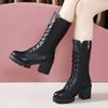 Fashion Autumn Shoes Woman Mid Calf Boots Winter Casual Platform Block High Heels Boots Female Lace Up Zipper Ladies Leisure