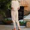 Women's Summer Plus Size Retro Sets Cotton Linen Half-sleeved O Round Neck Top Tied Straight Trousers