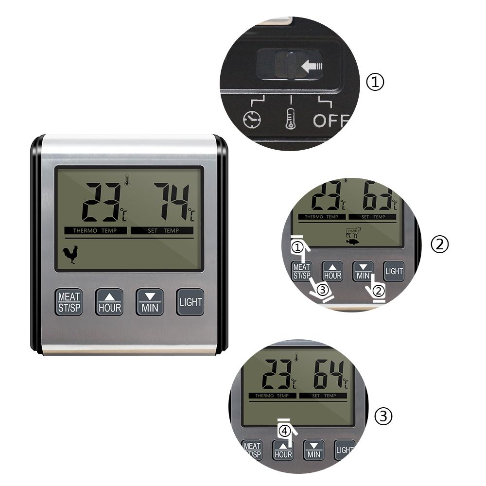 Цифровой термометр для духовки, мясной кухонный таймер, функция таймера, измеритель температуры для приготовления пищи на гриле, зонд для мяса, барбекю, ЖК-дисплей