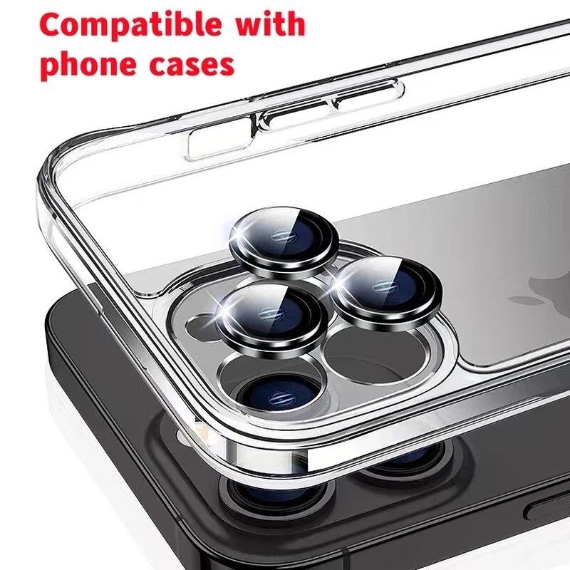 Роскошная защитная пленка для объектива камеры для IPhone 15 Pro Max, металлическое кольцо, защитное стекло для IPhone 11, 12, 13, 14 Pro Max, мини-стекло для объектива камеры