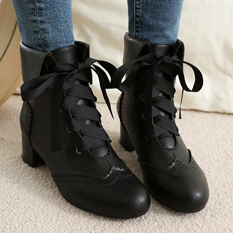 Белые ботильоны для женщин Лолиты Осень Зима 2024 Черные Розовые Короткие Ботинки Низкий Каблук Обувь Обувь Девушки Водонепроницаемые