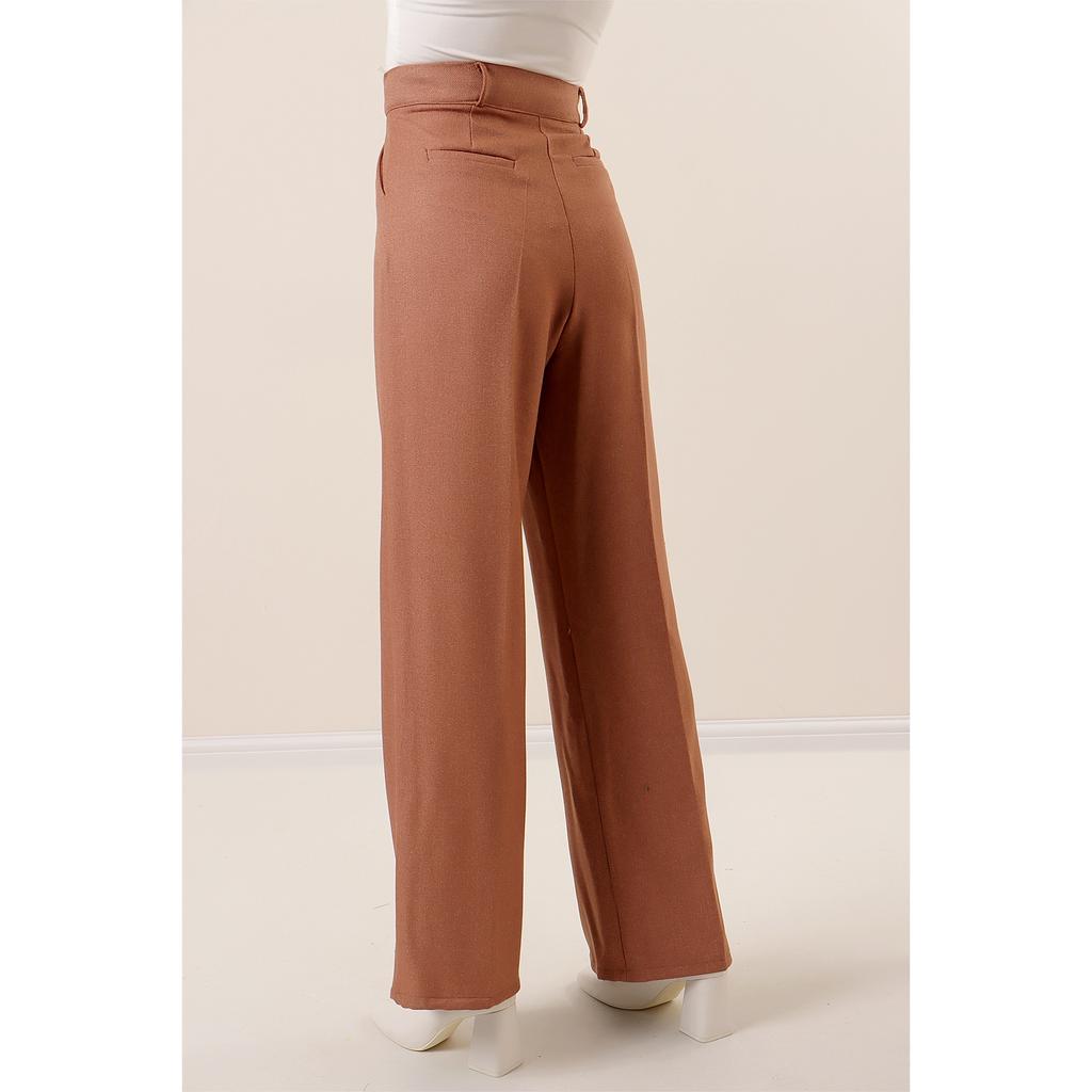 Брюки палаццо с эффектом шерсти и боковыми карманами