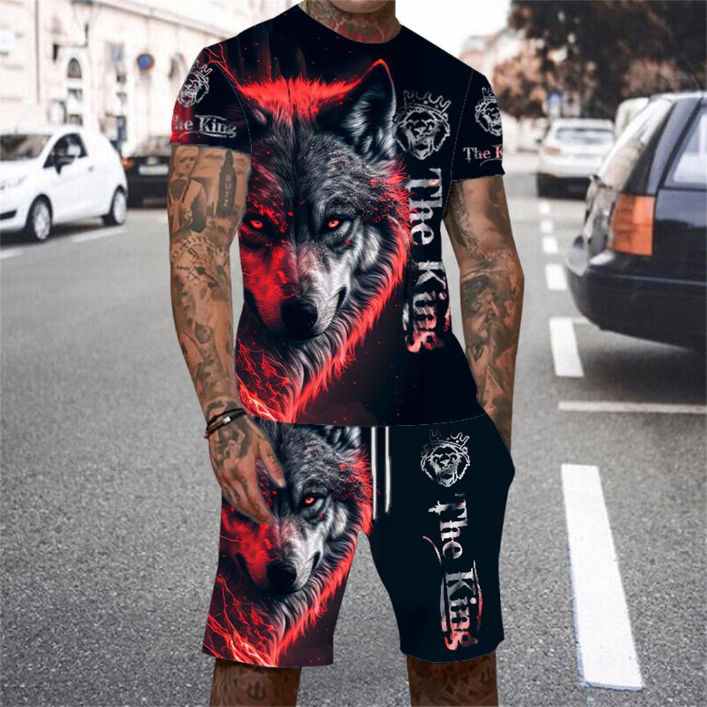 Мужской комплект с короткими рукавами, футболка с принтом головы тигра 3D, мужской повседневный спортивный комплект с шортами на шнурке