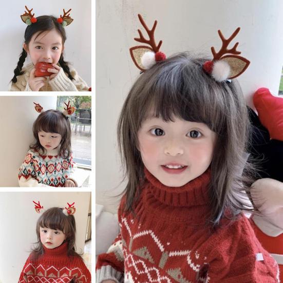 1 пара женских заколок для волос с мультяшным декором из рога, противоскользящая нержавеющая сталь, легкий плюшевый шарик, декор в рождественском стиле, новогодний праздничный подарок для девочек, заколки для волос