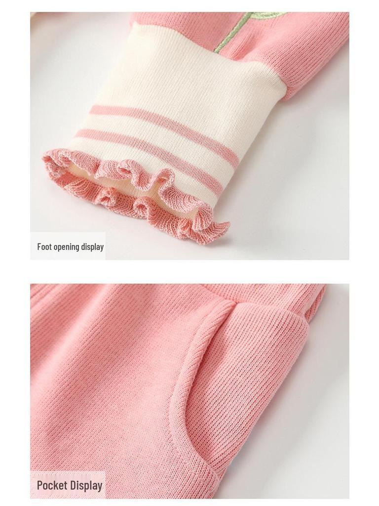 2025 Autumn Pink Floral Girls' Long Sleeve Sweatshirt & Joggers Two-Piece Set