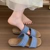 Bohemian Open-toed Slippers for Women's Summer Wear 2025 New Woven Slope Heel Thick-bottomed Beach Cool Slippers
