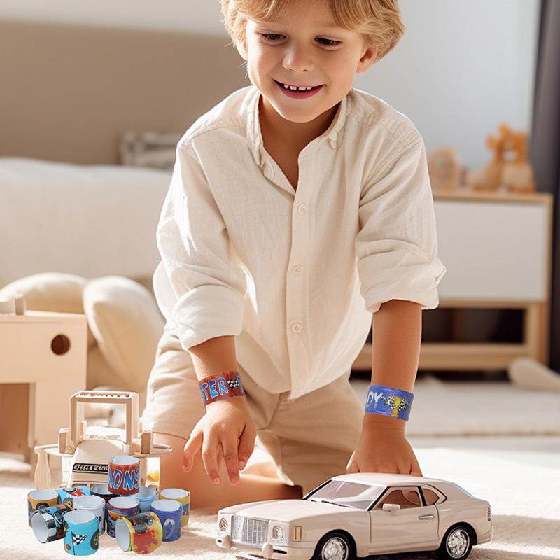 12Pcs Racing Car Themed Slap Bracelets Kids Birthday Party Favors Pinata Filler Guests Gift Sport Party Supplies Christmas Decor