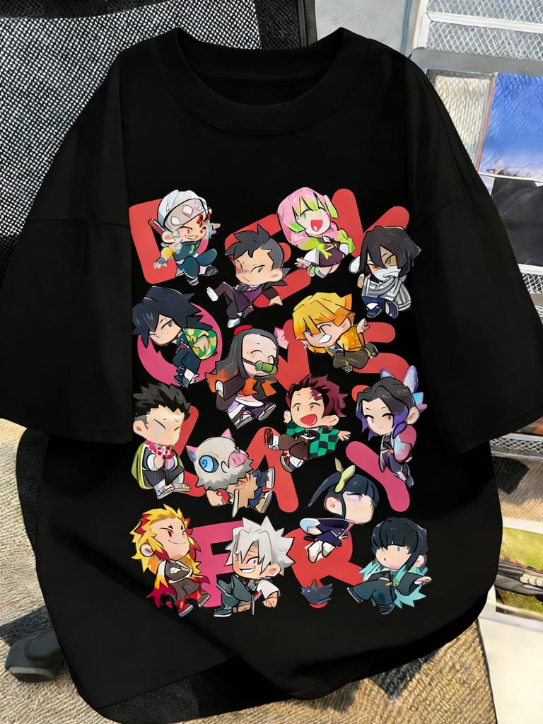 Plus Size Demon Slayer Anime Print Unisex and Women Tshirt Casual Parentchild Top Fashionable Summer Street Cotton Harajuku Y2K