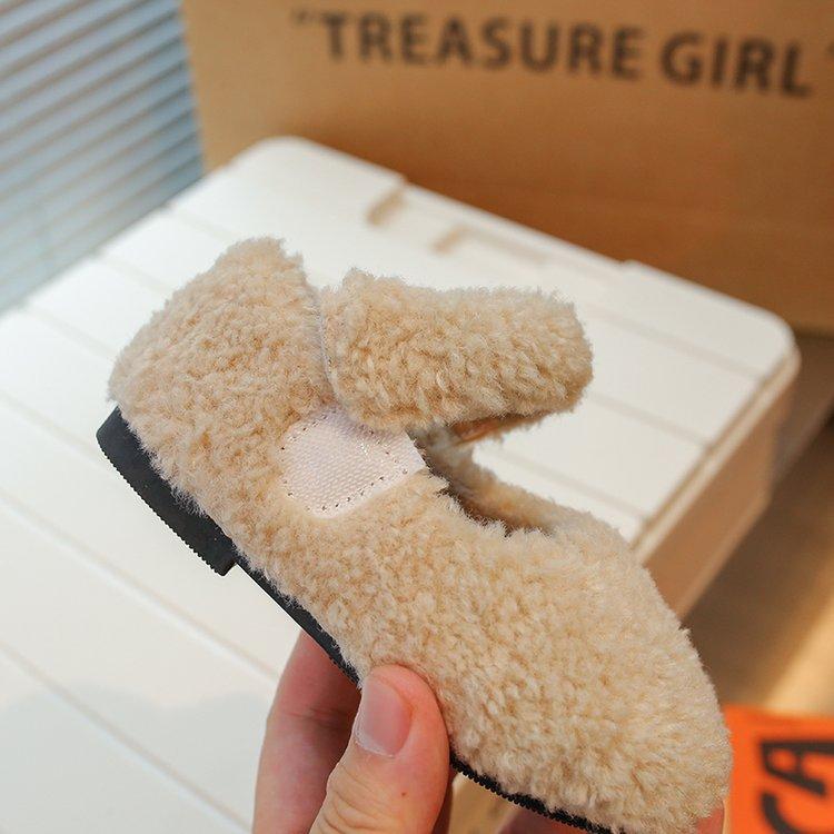 Korean Retro Casual Girls Fluffy Shoes Winter New Children's Shoes Plush Simple Flat Shoes