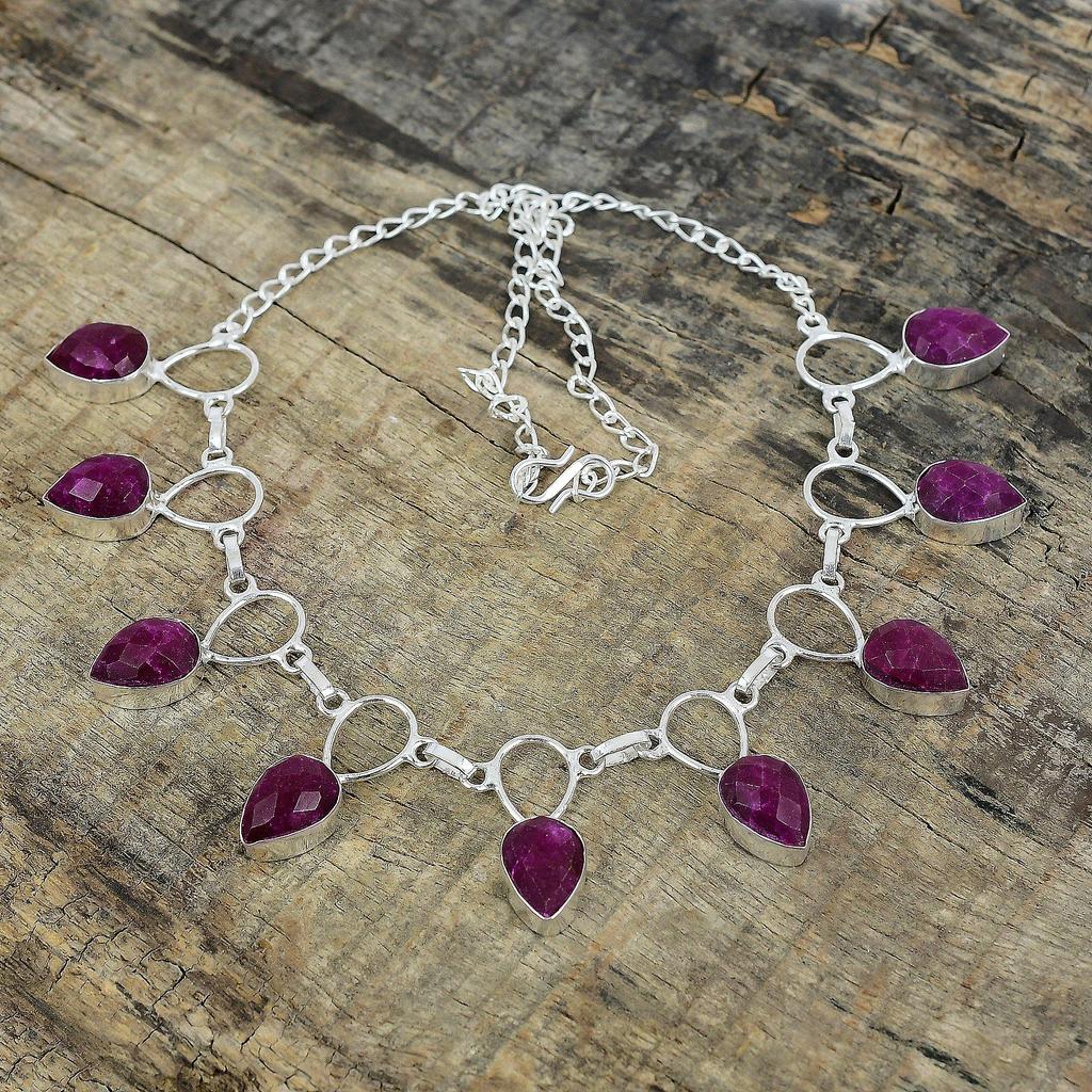 Kashmir Ruby Silver Necklace, Kashmir Ruby Necklace, Gemstone Necklace, 925 Sterling Silver Jewelry, 925 Silver Crystal Dainty Necklace For Her