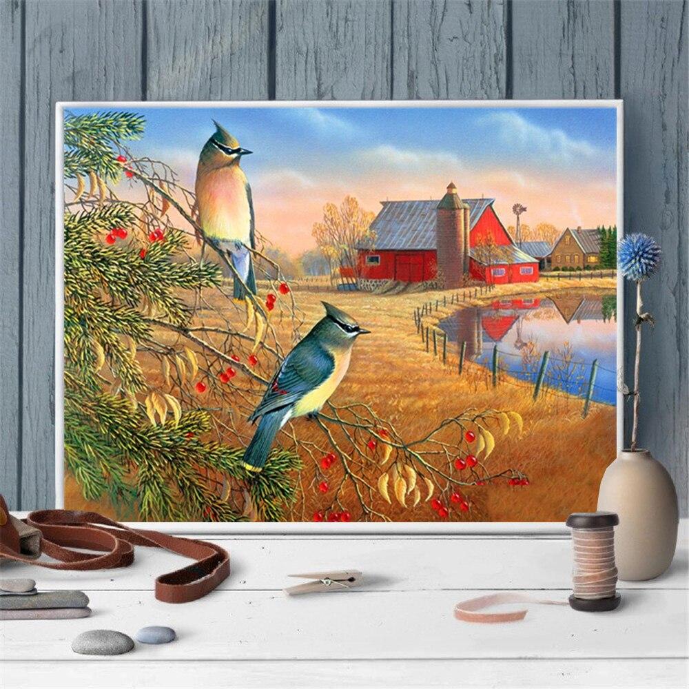 5D DIY Алмазная вышивка Птица Вышивка крестом Rhinestone Kit Алмазная картина Животное Мозаика Дом Осеннее украшение