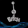 316L Stainless Steel Belly Button Ring with Pink Letter Pendant and Diamond-Set