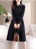 Seira Shirt Long High Retro Perfect for Commuting Women's Dress, Autumn/Winter, Sleeve, Knee-Length, Fold-Over Collar, Waist, A-Line, Style, Slimming,