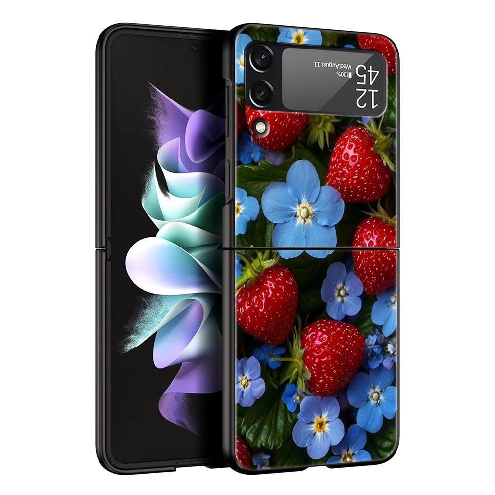 Чехол для телефона Samsung Galaxy Z Flip 3 4 5 6 7 Складной Для Samsung Z Flip4 Flip5 Жесткая ПК Крышка Летний Принт с Клубникой и Цветами