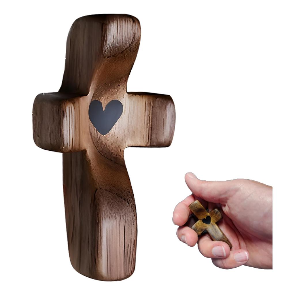 5PCS Crosses My Heart Encourages the Gift of a Wooden Cross Holding a Small Wooden Cross Religious Gift for Prayer