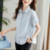 Light Blue Shirt for Women Short-sleeved Summer New Flower Bud Sleeve Top Design Niche Cotton Shirt
