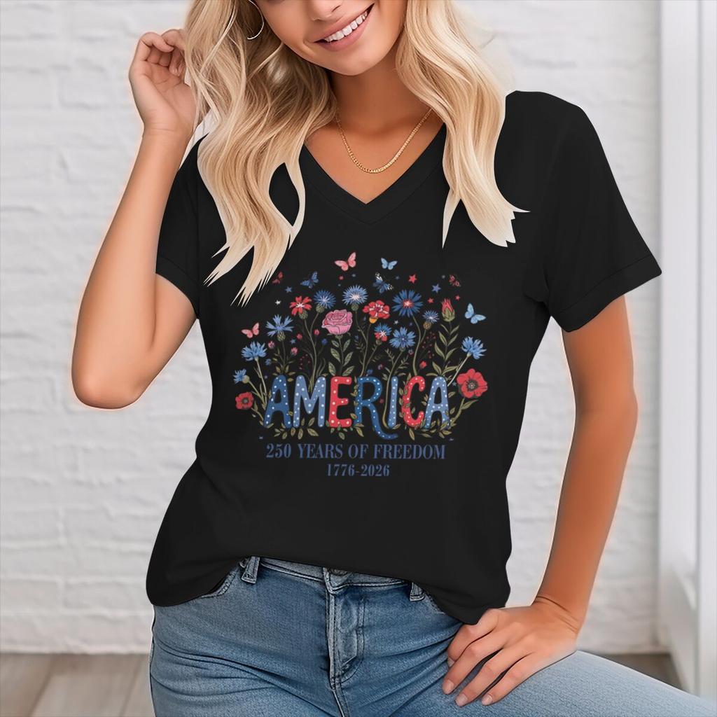 Usa Floral Retro Tshirt For Unisex 1776 2026 250th Birthday Vneck Casual Tops 250th Anniversary Graphic Tee Top
