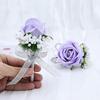 2Pcs Light Purple Rose Corsage and Boutonniere Set, Artificial Wrist Corsage Wristlet Bracelets, Men Boutonniere