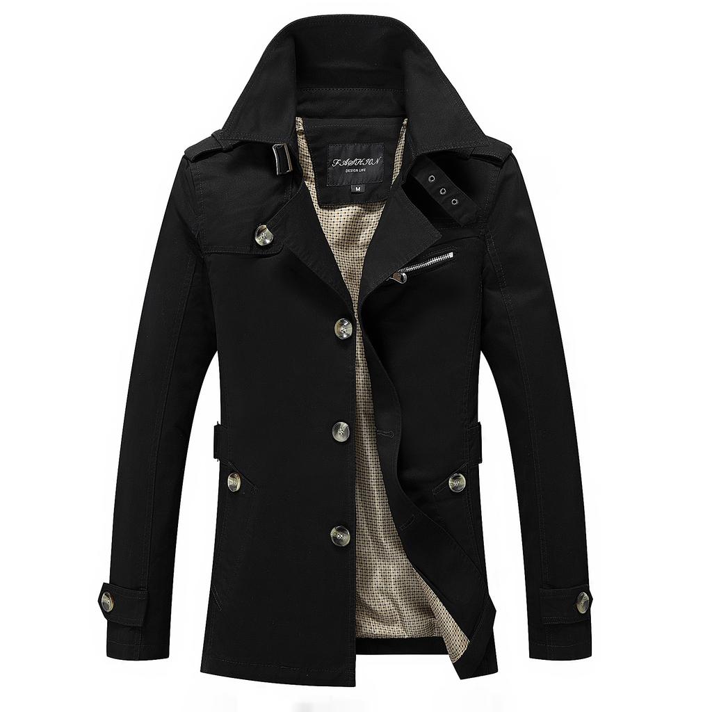 Autumn and Winter Men's Thin Washed Casual Jacket Men's Medium and Long Trench Coat Large Size