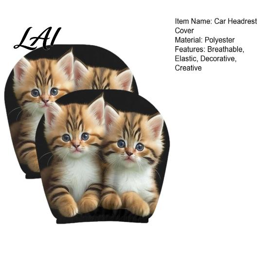 Creative Car Interior Styling 2Pcs Cute Cat Headrest Covers Breathable Auto Seat Healing Style Accessories Protectors Stretchy Universal for