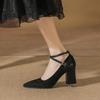 Silver Pointed High Heels Women's Autumn New Cross Belt with Skirt Temperament Light Mouth Thick Heel Single Shoes