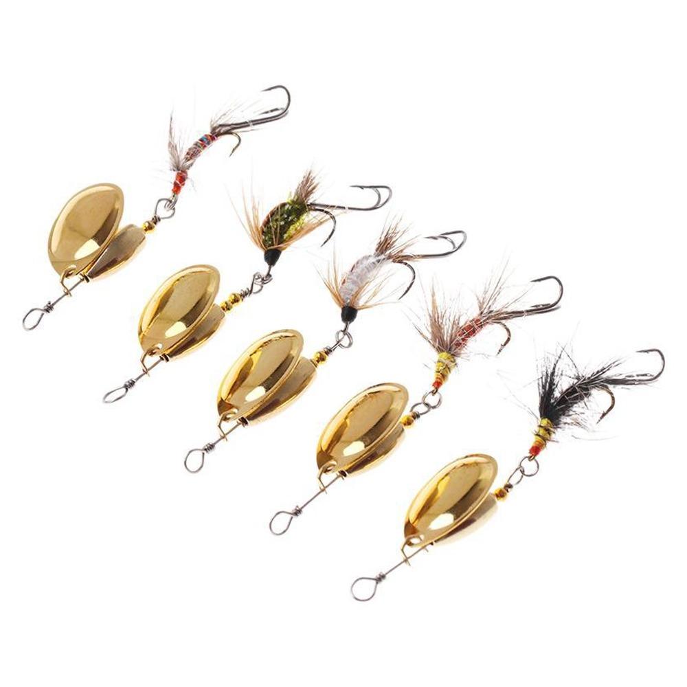 5PCS Sequins Finish Fishing Spinner Lures Hand-Tied Fly Fishing Lures For Salmon Fishing