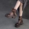 Johnature Hollow-out Short Boots Genuine Leather Thick Soled Sandals Retro Versatile Women's Shoes