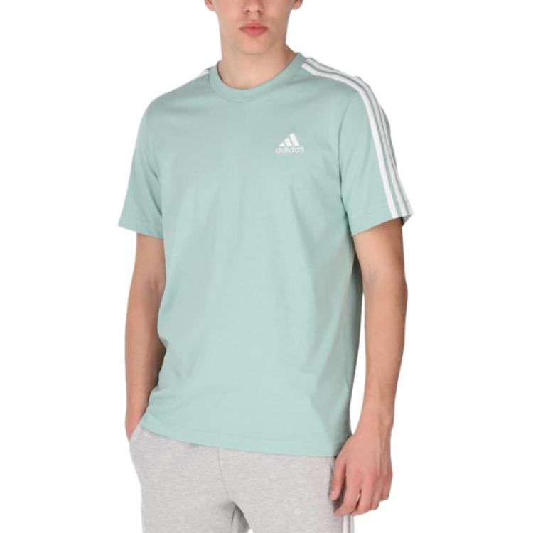 adidas Футболка с коротким рукавом и круглым вырезом, с логотипом в полоску, мужские топы, цвет синий зеленый GK9219